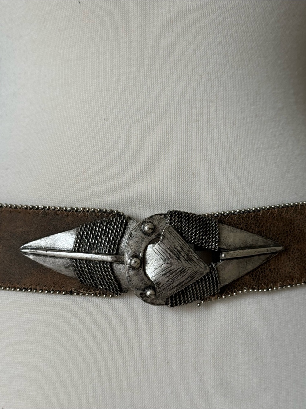 Vintage Y2K Kulds Genuine Leather Statement Belt | Brown Silver Buckle - Picture 3 of 7